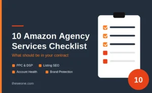 Checklist graphic: 10 Amazon agency services to include in your contract, from PPC and DSP to brand protection.