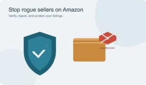 Illustration of a shield protecting a product box from an unauthorized rogue seller on Amazon
