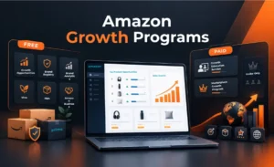 Amazon Growth Programs overview showing free and paid seller tools