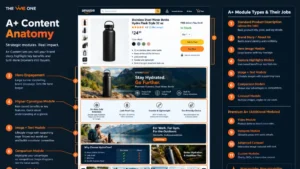 Anatomy of an Amazon A+ Content layout showing module placement on a product detail page