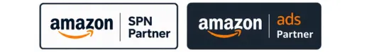 Amazon SPN Partner and Amazon Ads Partner official certification logos on transparent background. 