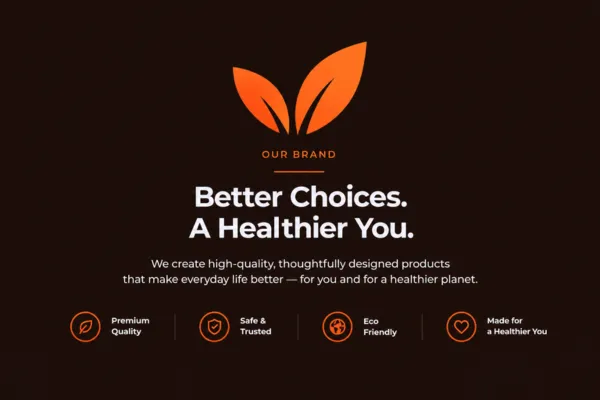Brand mission card with leaf logo displaying 